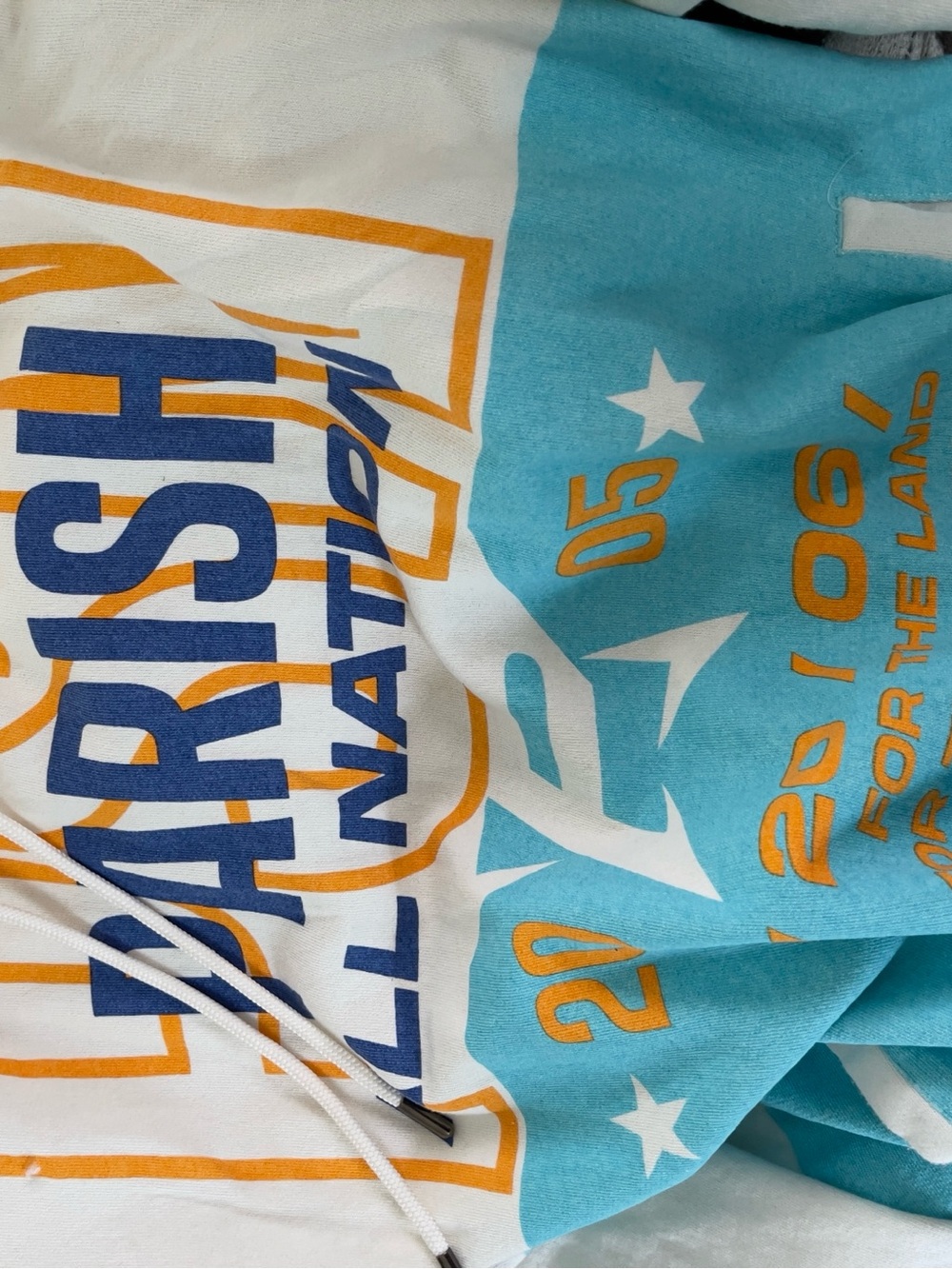 Parish Nation Graphic Pullover Hoodie in Teal, White & Orange